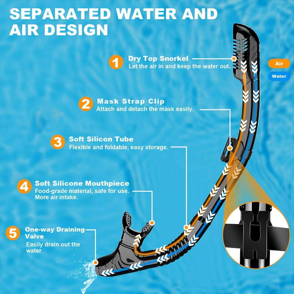 Scuba Diving Mask Snorkel Set for Adults Tempered Glass Professional Panoramic Snorkeling Gear Swimming Training Snorkel Kit