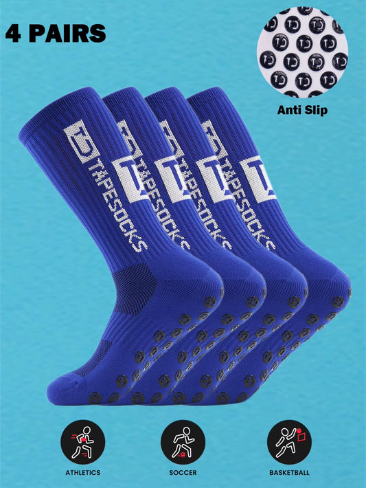 4 Pairs Men'S Soccer Socks with Grip, Non Slip anti Slip Athletic Socks with Cushion Pads for Football/Basketball
